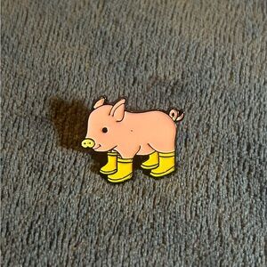 Pink Pig in Yellow Boot Enamel Pin